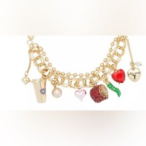 Betsey Johnson Gold Charm Bookworm Coffee Lover Stretch Bracelet